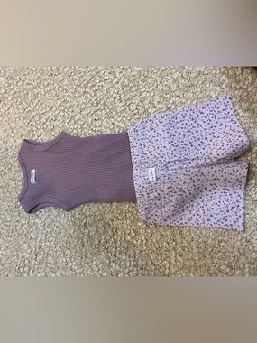 Girls Lavender Floral Skirted Bottoms with Ribbed Bodice